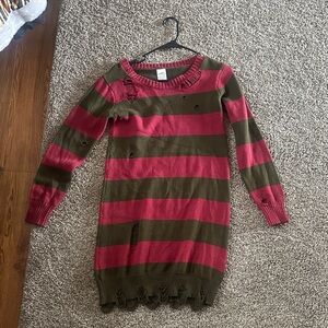 Women Size Medium Freddy Krueger Costume Striped Red and Green Ripped Dress